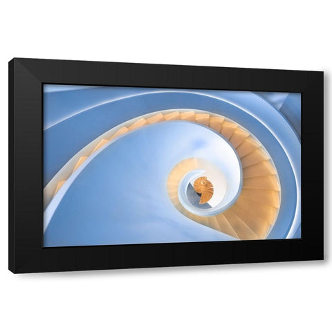 spiral stairs Black Modern Wood Framed Art Print with Double Matting by Wang, Peiyin