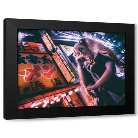 Tokyo Darkness Black Modern Wood Framed Art Print with Double Matting by Ootama