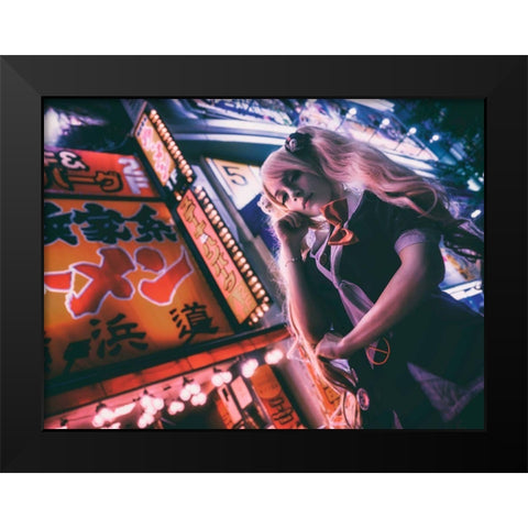 Tokyo Darkness Black Modern Wood Framed Art Print by Ootama