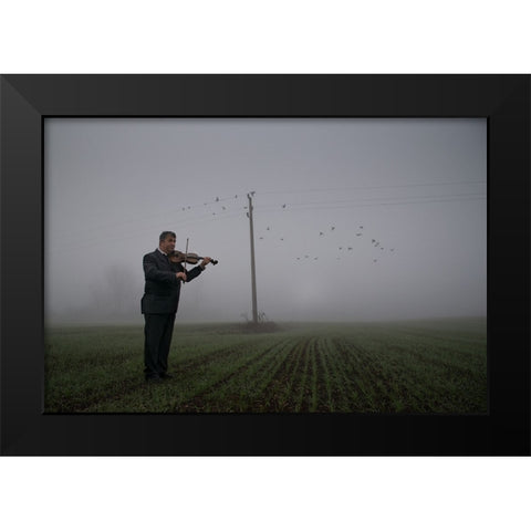 The Violin Teacher Black Modern Wood Framed Art Print by Berova, Ivelina