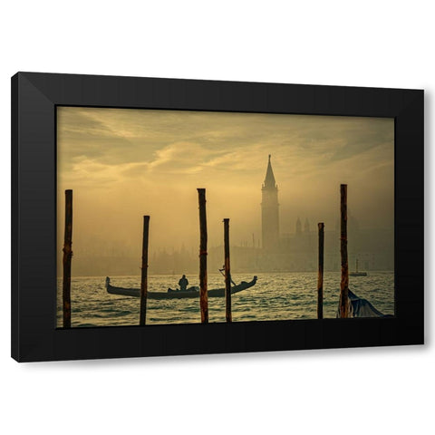 Gondola in the mist Black Modern Wood Framed Art Print with Double Matting by Dupont, Isabelle