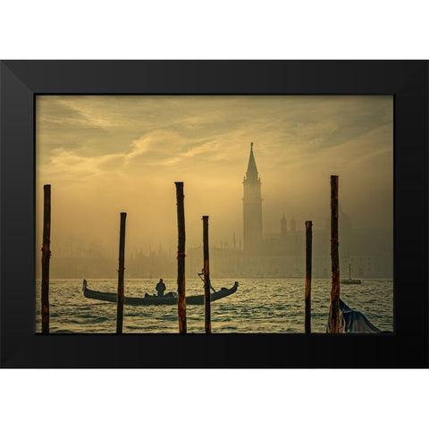 Gondola in the mist Black Modern Wood Framed Art Print by Dupont, Isabelle