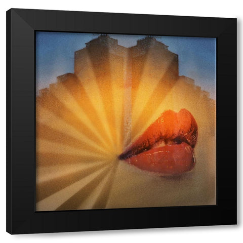 The Kiss of Red Lips Black Modern Wood Framed Art Print with Double Matting by Hammer, Peter