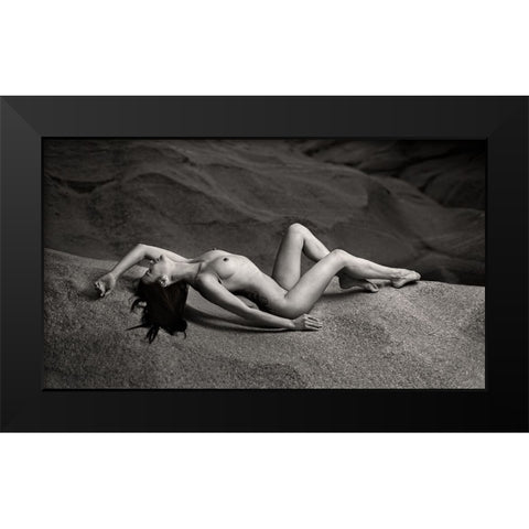 Nude On The Rock Black Modern Wood Framed Art Print by Gil Raga, Joan