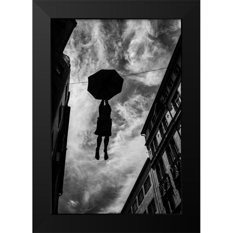 Hanging in there Black Modern Wood Framed Art Print by Roos, Wille