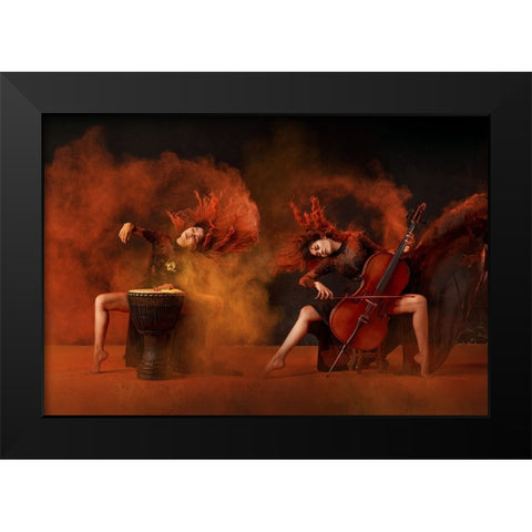 Brisk Music Black Modern Wood Framed Art Print by Adhisuria, Rubby