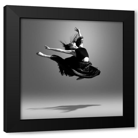 Jumping Dancer Black Modern Wood Framed Art Print by Wang, Bill