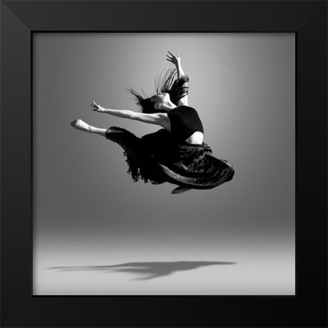 Jumping Dancer Black Modern Wood Framed Art Print by Wang, Bill