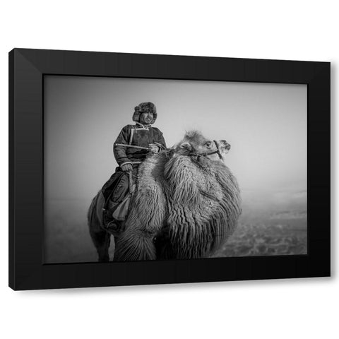Farmer and His Camel Black Modern Wood Framed Art Print with Double Matting by Yu Wu, Irene