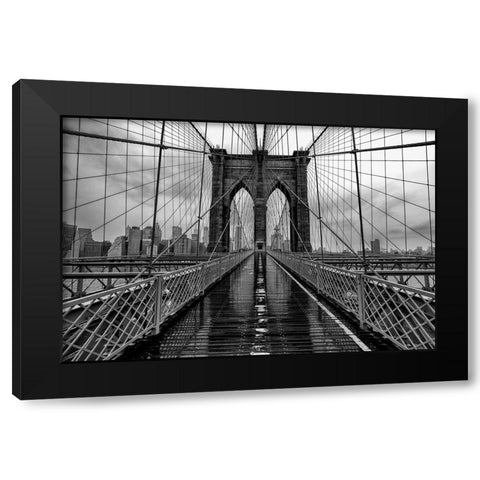 Brooklyn Bridge Black Modern Wood Framed Art Print with Double Matting by Sowter, Ashley
