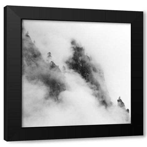 Foggy Mountain Black Modern Wood Framed Art Print with Double Matting by Chengming