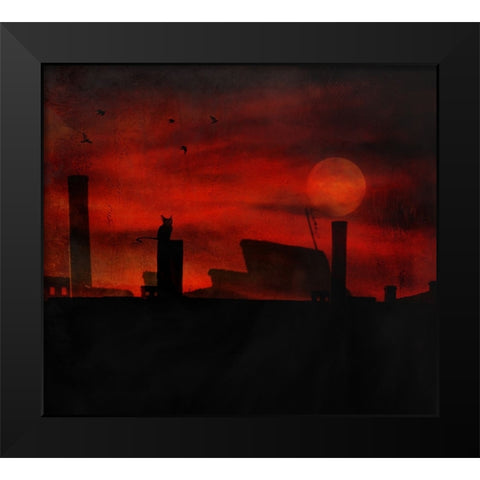 Cat Stories Black Modern Wood Framed Art Print by Robert