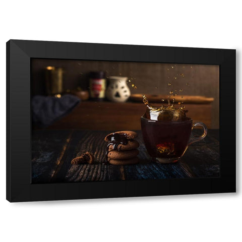 Splash Black Modern Wood Framed Art Print by Dhuper, Sumit