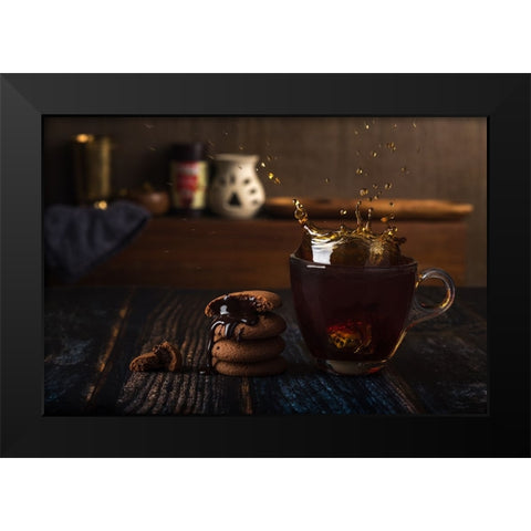 Splash Black Modern Wood Framed Art Print by Dhuper, Sumit