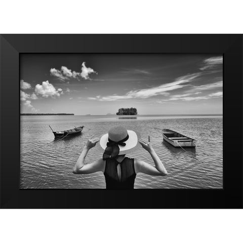 Sea and Sky Black Modern Wood Framed Art Print by Long, Kieron