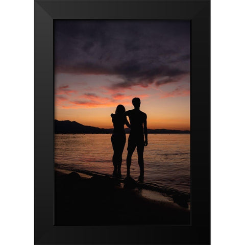 Couple Silhouette Black Modern Wood Framed Art Print by Mossholder, Tim