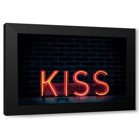 Kiss in Neon Black Modern Wood Framed Art Print with Double Matting by Mossholder, Tim