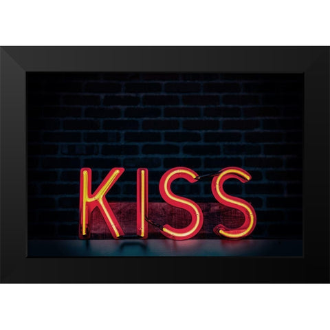 Kiss in Neon Black Modern Wood Framed Art Print by Mossholder, Tim