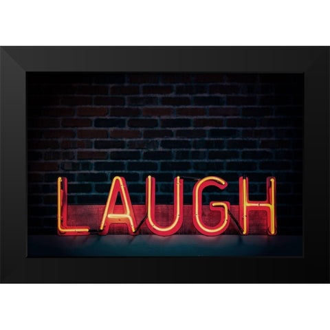 Laugh in Neon Black Modern Wood Framed Art Print by Mossholder, Tim
