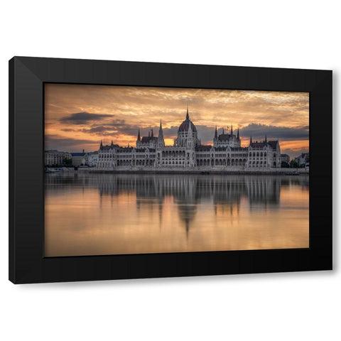 Sunrise In Budapest Black Modern Wood Framed Art Print by Nicholas