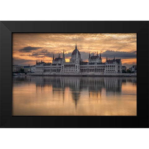 Sunrise In Budapest Black Modern Wood Framed Art Print by Nicholas