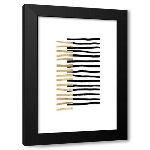 Gold on Black Lines Black Modern Wood Framed Art Print with Double Matting by Sawall, Anastasia