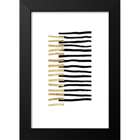 Gold on Black Lines Black Modern Wood Framed Art Print by Sawall, Anastasia