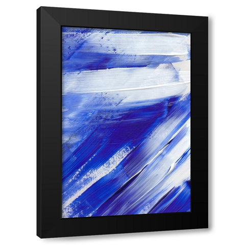 White on Blue Brush Strokes Black Modern Wood Framed Art Print with Double Matting by Sawall, Anastasia