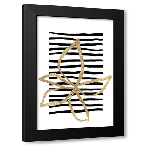 Golden Flower on Black Stripes Black Modern Wood Framed Art Print by Sawall, Anastasia