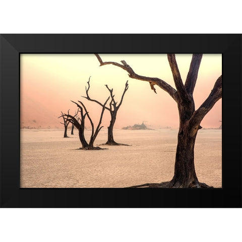 Fog and trees in the desert Black Modern Wood Framed Art Print by Damico, Giuseppe