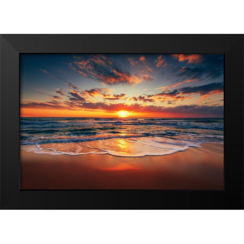 Sunrise on the beach Black Modern Wood Framed Art Print by Valkov, Valentin