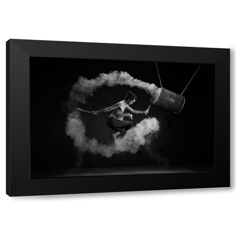 Flying Drum Black Modern Wood Framed Art Print with Double Matting by Widyantini, Rini