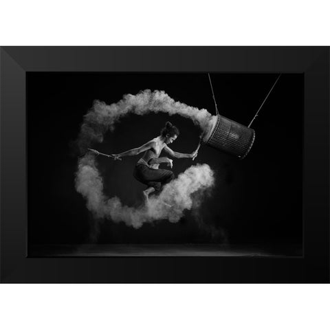 Flying Drum Black Modern Wood Framed Art Print by Widyantini, Rini