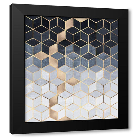 Soft Blue Gradient Cubes Black Modern Wood Framed Art Print with Double Matting by Fredriksson, Elisabeth