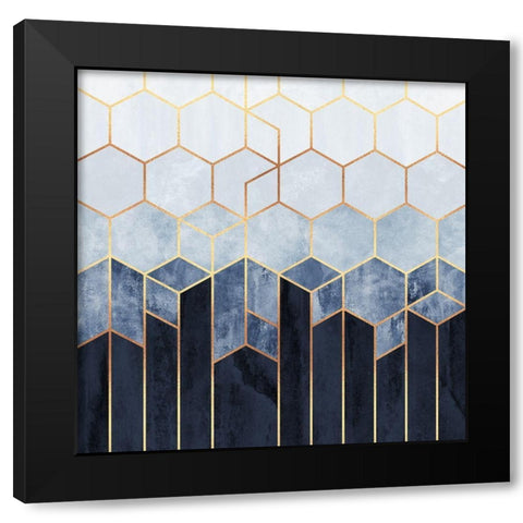 Soft Blue Hexagons Black Modern Wood Framed Art Print with Double Matting by Fredriksson, Elisabeth