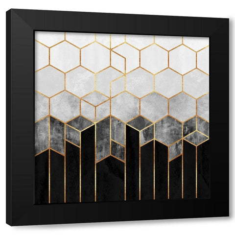 Charcoal Hexagons Black Modern Wood Framed Art Print by Fredriksson, Elisabeth