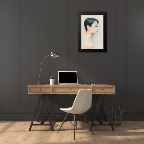 Milky white Black Modern Wood Framed Art Print by Sangan, Kurosaki