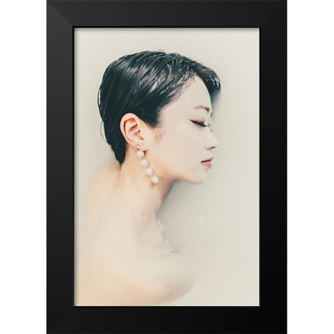 Milky white Black Modern Wood Framed Art Print by Sangan, Kurosaki