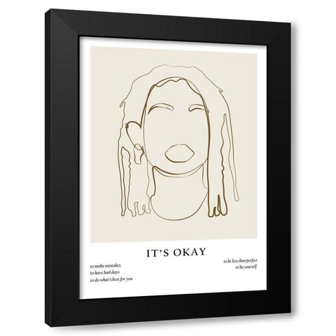 Woman line portrait Black Modern Wood Framed Art Print with Double Matting by NKTN