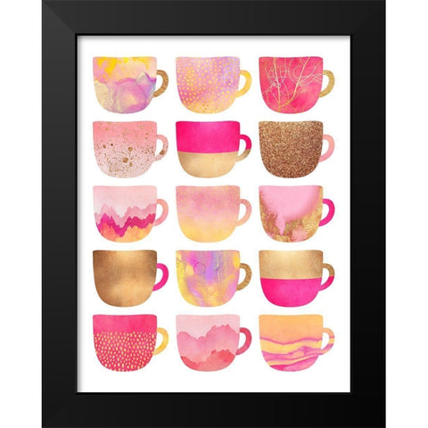 Pretty Pink Coffee Cups Black Modern Wood Framed Art Print by Fredriksson, Elisabeth