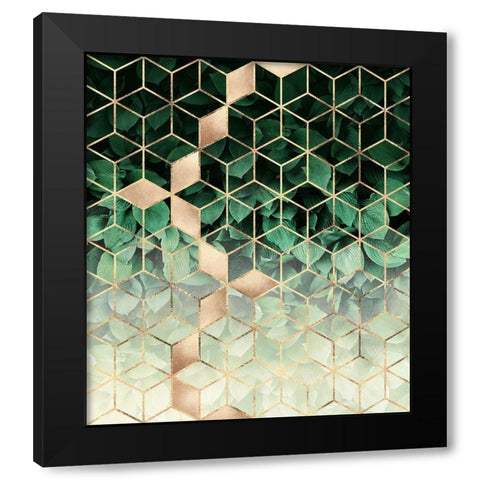 Leaves And Cubes Black Modern Wood Framed Art Print by Fredriksson, Elisabeth