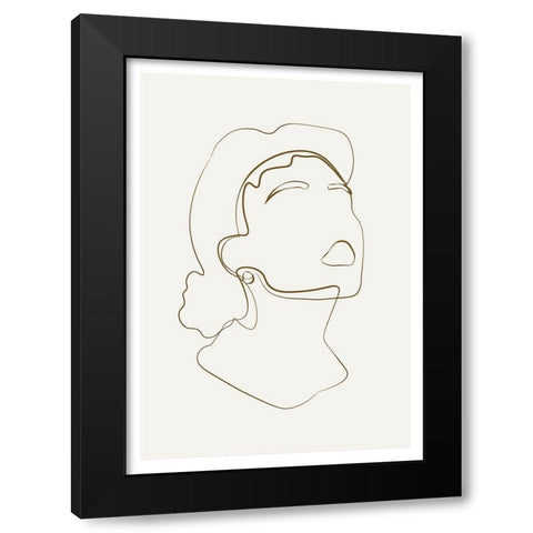 Abstract Face Line Art Black Modern Wood Framed Art Print with Double Matting by NKTN