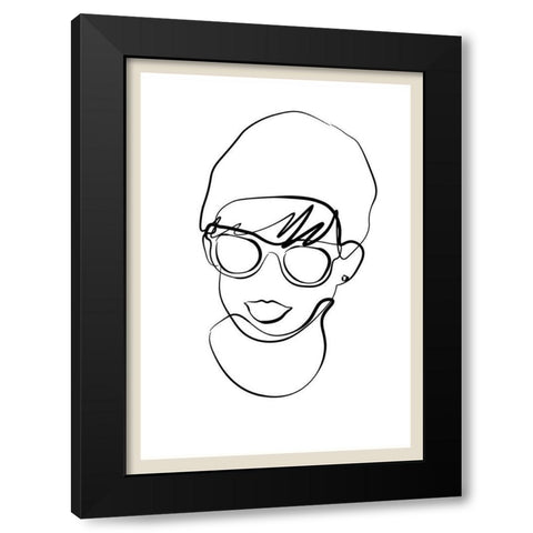 Modern woman line portrait Black Modern Wood Framed Art Print by NKTN