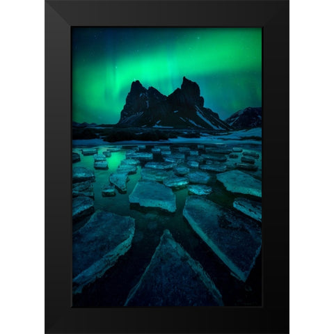 Icy Eystrahorn Black Modern Wood Framed Art Print by Kuric EP, Marian