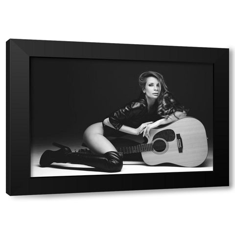 Guitar Black Modern Wood Framed Art Print with Double Matting by Markachev, Leonid