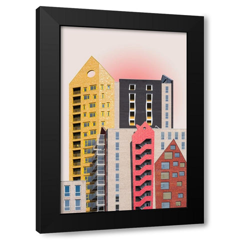 Playful Architecture Black Modern Wood Framed Art Print with Double Matting by van Son, Greetje