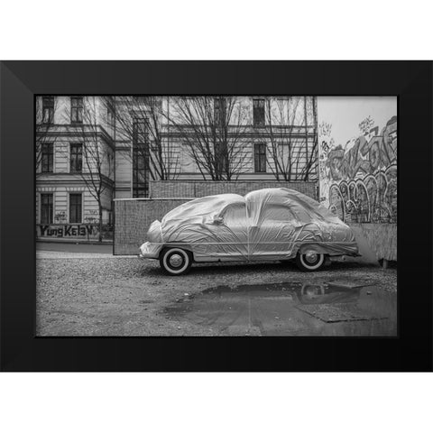 Flying Car Black Modern Wood Framed Art Print by Valaris, Kostas