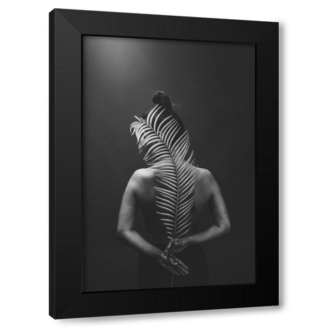 Anna-Valeria With A Leaf Black Modern Wood Framed Art Print with Double Matting by Kamenov, Stefan
