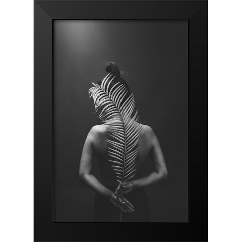 Anna-Valeria With A Leaf Black Modern Wood Framed Art Print by Kamenov, Stefan