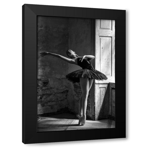 Elina Black Modern Wood Framed Art Print with Double Matting by Kapsha, Eduards